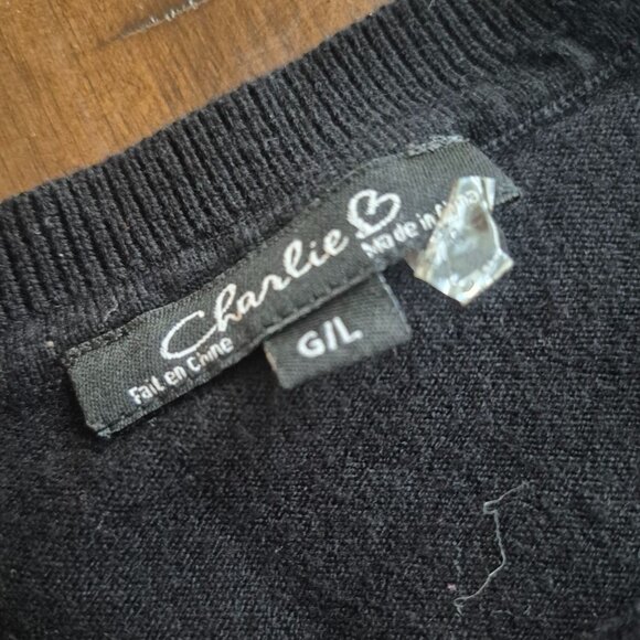 Charlie B Black Cardigan Sweater W/ Multicolor Gem Buttons size L - Picture 2 of 4